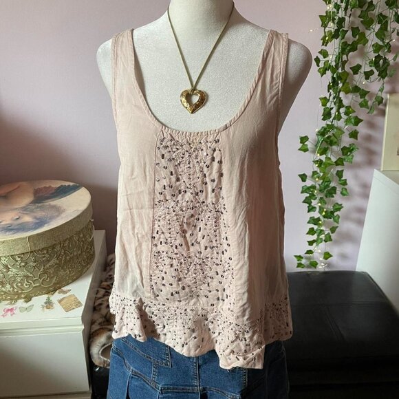 Cream American Eagle Sequin Tank Top - Picture 1 of 7